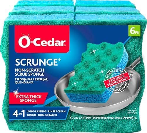 O-Cedar Scrunge Multi-Use Scrub Sponge (Pack of 6) Non-Scratch, Odor-Resistant, All-Purpose Scrubbing Sponge Safely Cleans All Hard Surfaces in Kitchen and Bathroom by Unknown