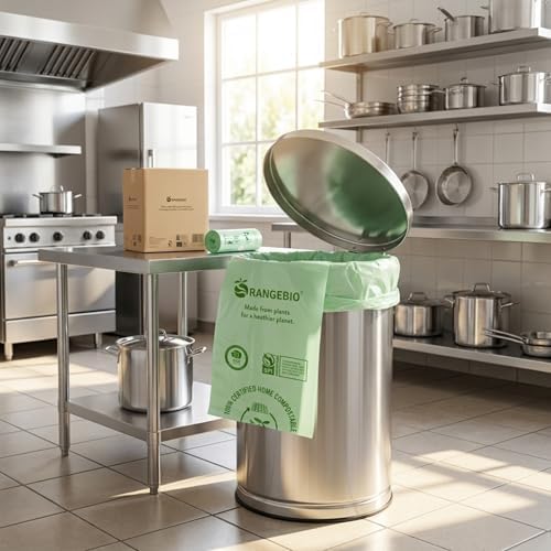 OrangeBio 55 Gallon Compostable Trash Bags, 15 Count, Heavy Duty Garbage Bags for Contractor, Yard Waste & Commercial Food Waste, Plant-Based, BPI ASTM D6400 & TÜV OK Compost Home Certified - Image 6