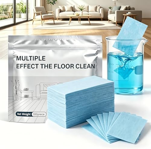 Multi-Effect Floor Cleaning Tablets, Water Soluble Concentrated Cleaner Sheets for Hardwood Laminate LVP Tile Wall Glass Multi-Surface Mopping Deep Clean (Blue — Camellia Scent, 200PC) by Unknown