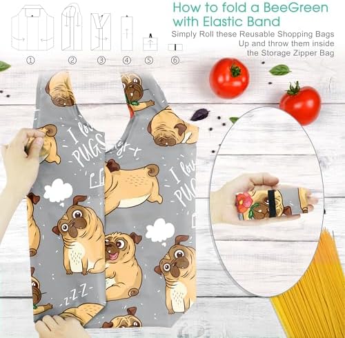 BeeGreen Dog Lover Gifts for Women Animals Reusable Grocery Bags Shopping Bags Bulk 6 Pack 50LBS X-Large Foldable-Machine Washable Shepherd Collie Bulldog Dog Paws Pet Bags - Image 4