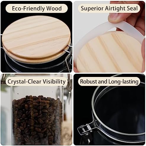 Glass Coffee Canister Set with Shelf & Spoons - 3 Piece Airtight Seal Coffee Bean Storage Containers & Filter Holder for Kitchen Organization - Image 3