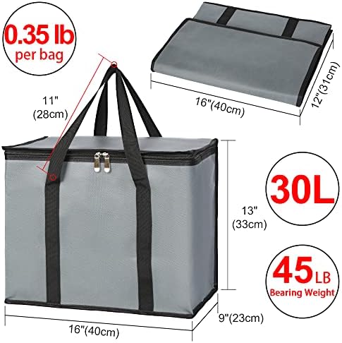 Insulated Grocery Shopping Bags, X-Large Food Delivery Bag for Delivery Drivers, Reusable Tote Cooler Bag for Travel, Dark Gray, 2-Pack - Image 2