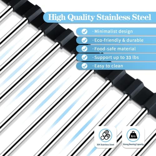 Seropy Roll Up Dish Drying Rack Over The Sink Drying Rack for Kitchen Counter, Folding Dish Rack Over Sink Mat, Stainless Steel Dish Drainer Rack Kitchen Sink Organizer Accessories 17.5"x13.7" - Image 4