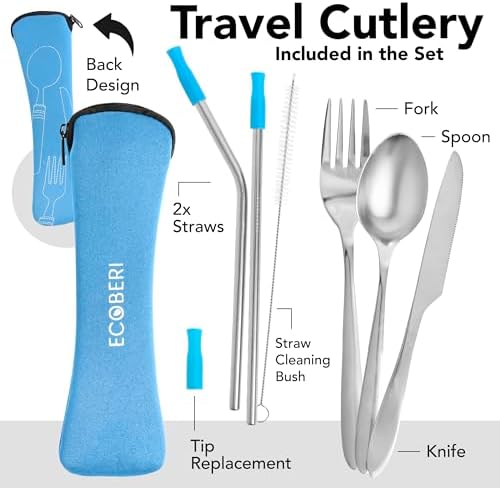 Ecoberi Reusable Travel Utensils Set with Case, 4 Sets - Image 2