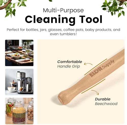 ELDR Supply Bottle Brush, 14in Extra Long German Beechwood Handle, Strong Hemp Bristles, Zero Waste, Cleans and Scrubs Hard to Reach Wide Mouth Jars, Glasses, and Tumblers - Image 6