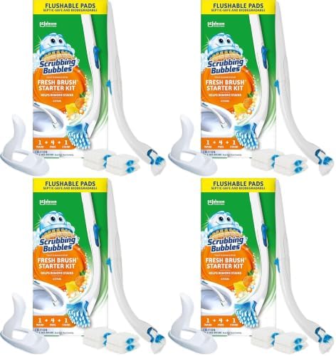 Scrubbing Bubbles Toilet Bowl Brush and Holder with Cleaner Refill Pads, Fresh Brush Toilet Wand Starter Kit, Cleans Limescale & Fights Odors, Citrus Scent, 1 Wand + 4 Refills + 1 Stand (Pack of 4) by ScrubbingBubbles