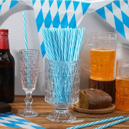 JANYUN 30 Pcs Reusable Blue and White Straws with Cleaning Brush - Image 4
