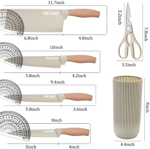 Knife Set, Wiztoynia 6-Piece Khaki Kitchen Knife Set for Home, Anti-Rust Non-stick Stainless Steel Sharp Chef Knife Sets with Universal Knife Block for Kitchen, Ergonomical Design (Khaki) - Image 6