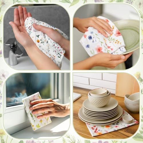 18 Pack Reusable Kitchen Cloths Cotton Towels, Wildflowers - Image 5