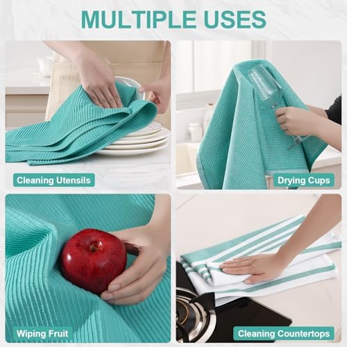 Homaxy Cotton 380 GSM Premium Kitchen Towels, 18"x 28", 3 Pack, Teal - Image 4