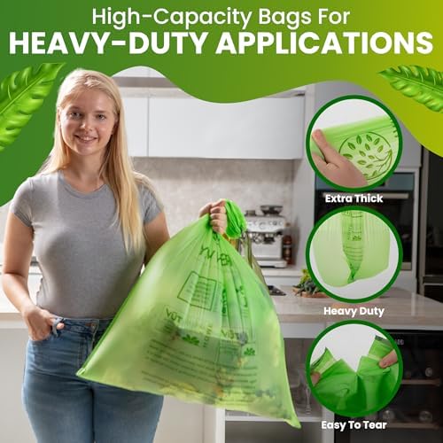 GREENWAY 13 Gallon Compostable Drawstring Trash Bags – Extra Thick 1.0 Mil – 50 Count – BPI & OK Home Certified – Leak‑Proof Kitchen Garbage Bags for Food Waste, Diaper Pails & Tall Bins - Image 4