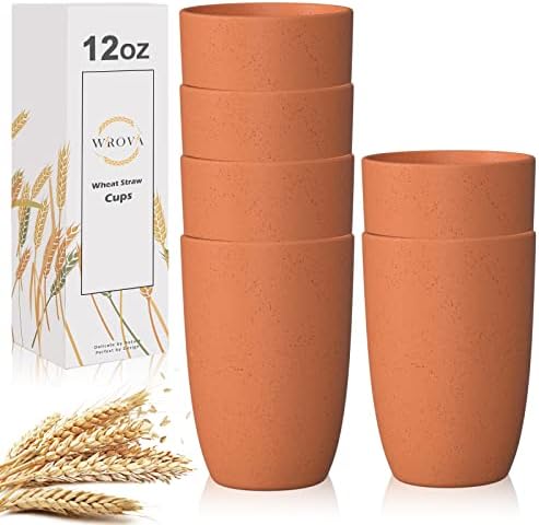 Wrova Wheat Straw Cups 6 PCS Good Alternative to Plastic Reusable Cups 12 oz Unbreakable Drinking Cup Reusable Dishwasher Safe Water Plastic Glasses Orange by WROVA