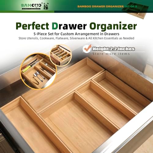 BAMOTTO CRAFTBAMBOO Stackable Bamboo Drawer Organizer Set of 5 for Kitchen - Image 4