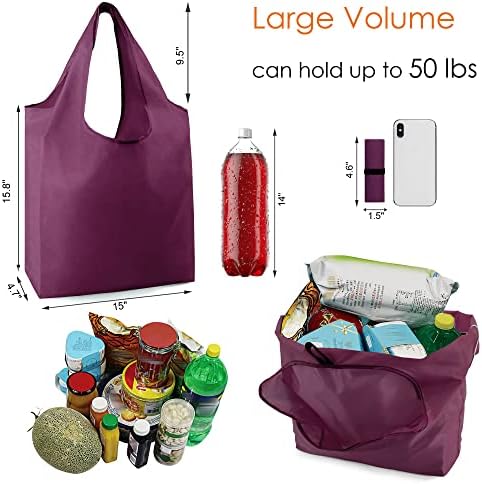 BeeGreen Burgundy Reusable Grocery Bags Wine Red Reusable Kitchen Bags Bulk Foldable-Machine Washable with Zipper Storage Pouch 50 Packs - Image 3