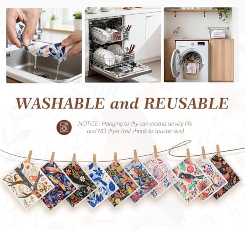 SEIBER Swedish Dishcloths for Kitchen ﻿Reusable,10 Packs,Bird Flower - Image 2