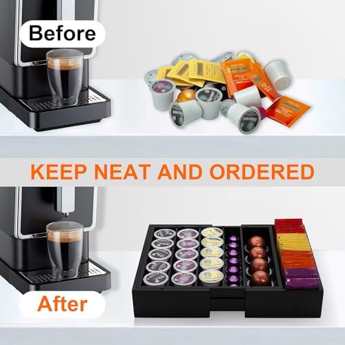 MinBoo Bamboo Drawer Organizer - Expandable K Cup & Pods Holder, Coffee Pod Storage, Tea Organizer, Versatile Kitchen Accessory Organization and Storage，Black - Image 4
