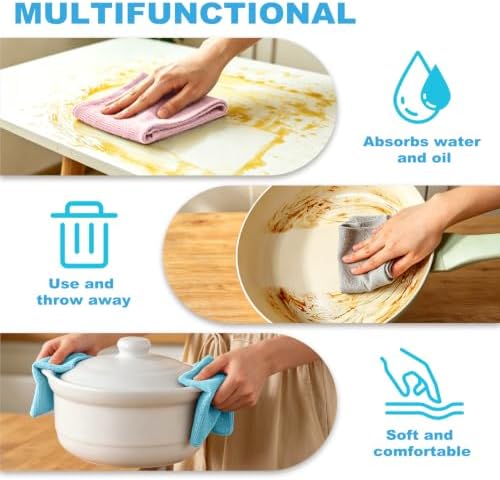 Puomue 165 Pack Microfiber Cleaning Cloth Roll, Tear Away Reusable Towels, 11" X 9", Ultra Absorbent & Lint Free Microfiber Cloth for Cleaning, Kitchen, Window (Grey＋Pink＋Blue, 11" L x 9" W) - Image 5