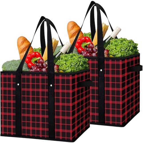 Reusable Grocery Bags 2 Pack, Foldable & Water Resistant Shopping Bags by WiseLife