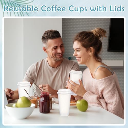 FillTouch 12 Pcs 16 oz Reusable Coffee Cups with Lids, Glitter White - Image 5