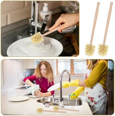 6 Pcs Natural Wood Dish Scrub Brush with Long Beechwood Handle Bristles for Cleaning Bottles, Mugs, Jars, Glasses, Dishes, Vases, Pitchers, 13.6 x 2.6 Inches - Image 6