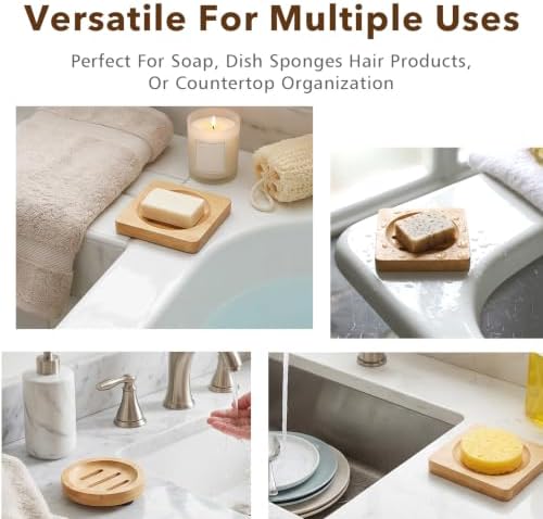 2 Pcs Bamboo Soap Holder, Wood Soap Dish (Round and Square) - Image 2