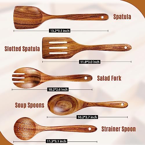 Wooden Kitchen Utensil Set, 5 PCS Natural Teak Wooden Spoons for Cooking - Image 5