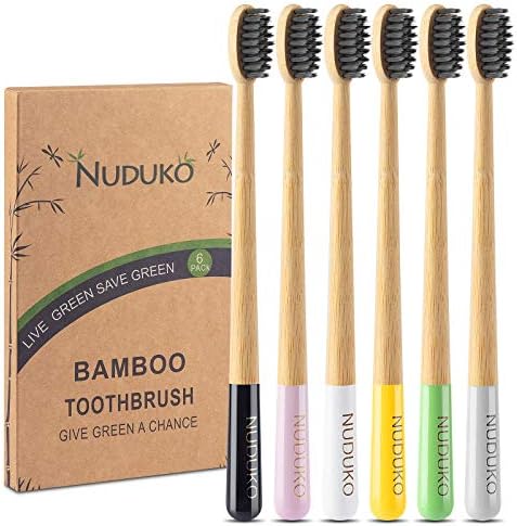 Bamboo Toothbrushes 6 Pack, Soft Bristle Toothbrush Charcoal Toothbrush by NUDUKO-Eco-FriendlyGreenProducts