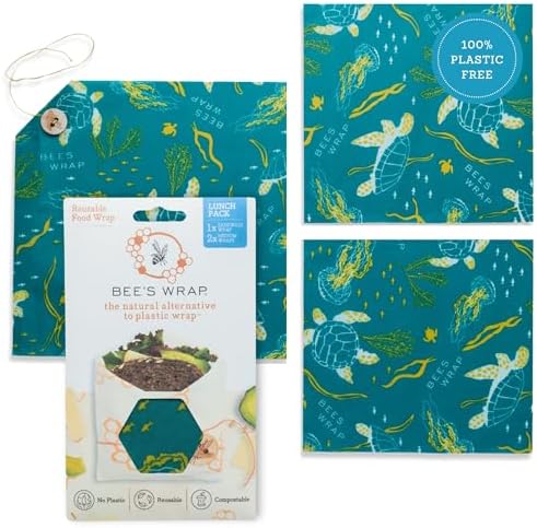 Bee's Wrap Beeswax Food Wraps, 2 Medium & Sandwich Pack - Ocean by BeesWrap