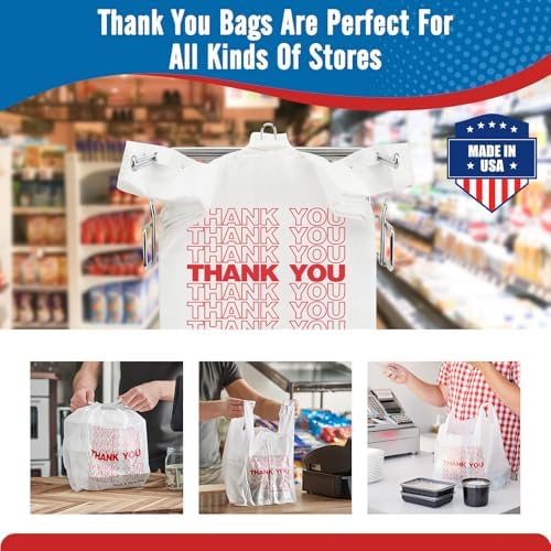 Fuxury Plastic Bags Thank You Shopping Grocery T-Shirt Bag with Handles - Image 4