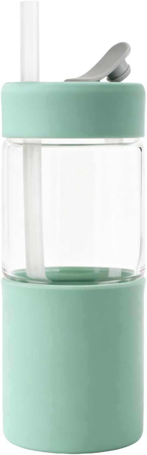 Zenbo 20 oz Glass Tumbler with Silicone Lid & Straw, Reusable Borosilicate Glass Iced Coffee Cup with Silicone Sleeve, Leak-Proof BPA-Free Glass Cup for Smoothies, Juice, Home, Office & Travel