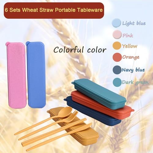 6 Pack Wheat Straw Cutlery, Portable Travel Utensils Spoon Fork Knife, Reusable Flatware Set with Case for Travel Office Lunch Camping Daily Use(6 Colors) - Image 4