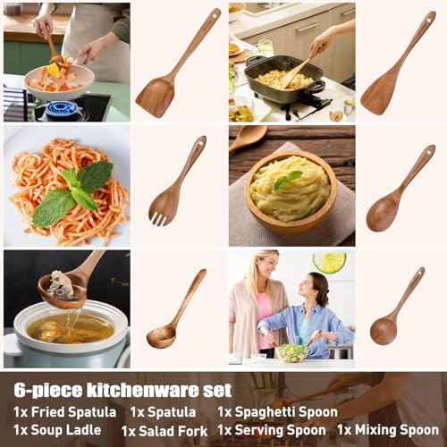 Wooden Spoons - Wooden Spoons for Cooking,Natural Wooden Kitchen Utensils Set Non Toxic,6-Piece Wooden Cooking Utensils(A06) - Image 4
