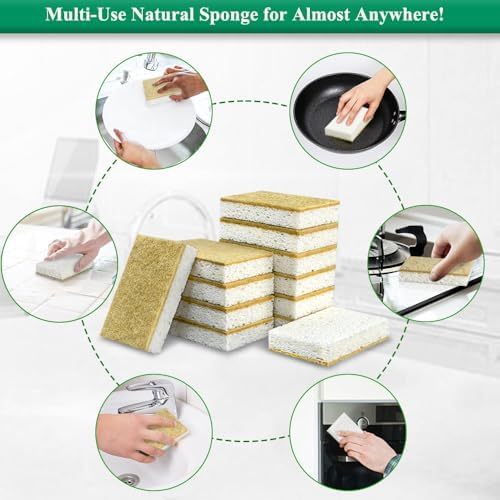 Natural Kitchen Sponge Compostable Kitchen Sponges Cellulose and Coconut Scrubber Abrasive Scrubbing Pads SmilePowo Environmentally Friendly Sponge for Dishes (12 Pack) - Image 4