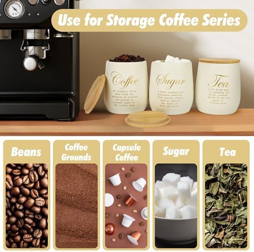 Coffee Tea Sugar Container Set of 3,Farmhouse Storage Containers Jars,Airtight Metal Kitchen Canister Set with Bamboo Lids for Kitchen Counter Dining Room (Metal, 1) - Image 3