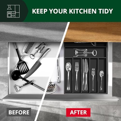 ROYAL CRAFT WOOD Luxury Bamboo Kitchen Drawer Organizer - Silverware Organizer - Utensil Holder and Cutlery Tray with Grooved Drawer Dividers for Flatware and Kitchen Utensils (7 Slot, Black) - Image 7