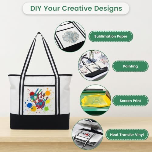 Carbrea 15 Inch Large Canvas Tote Bag with Bottom Support, White, 1 Pack - Image 6