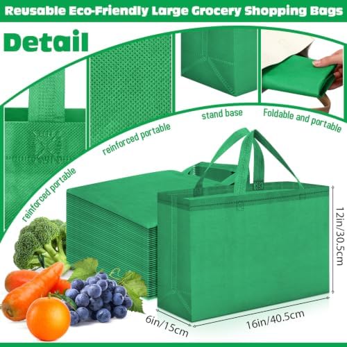 Windyun Reusable Grocery Bags Large Non Woven Shopping Bags with Handles Foldable Portable Tote, 16x6x12 Inch - Image 2