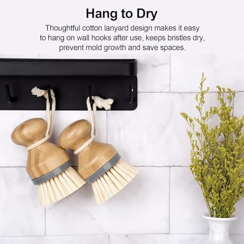 Wooden Dish Scrub Brush Set with 2 Replaceable Heads - Durable Nylon Bristles Kitchen Cleaning Brushes for Pots, Pans, and Sinks - Ergonomic Wood Handle Dish Brushes for Heavy Duty Scrubbing - Image 5