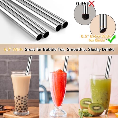 NiHome 4-Pack Stainless Steel Straws for Boba, Smoothie, 10.4” Metal Straws - Image 2