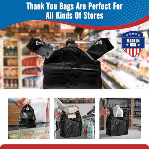 Fuxury 96000 (96K) Count Plain Black Plastic Grocery Shopping T-shirt Bags - Image 3
