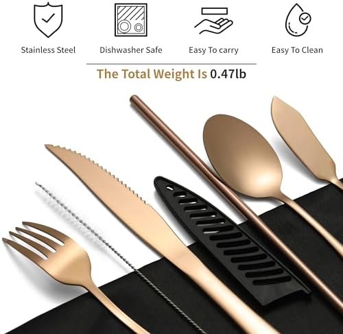 Travel Utensils with Case, Portable Silverware Set Stainless Steel Lunch Box Travel Cutlery Set for Work, Camping, Picnic, Hiking, Office (Rose Gold) - Image 3