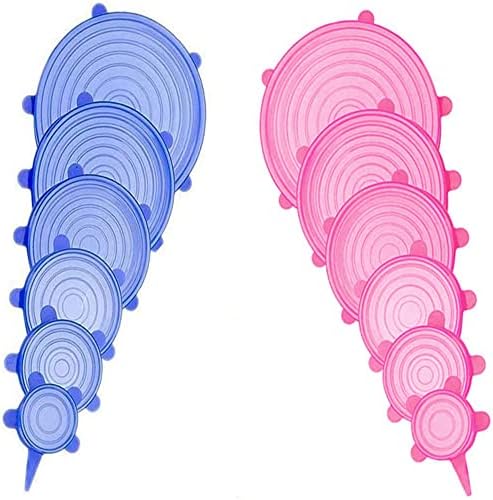 12 pcs Silicone Stretch lids set, 6 Sizes, Reusable Food Storage Covers ，Silicone Bowl Covers，Flexible to Fit All Shape of Containers， Food Cover to Keep Food Fresh (blue,pink) by JYYHSF