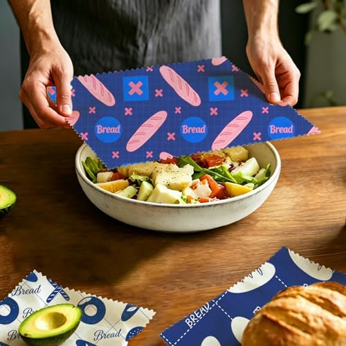 Reusable Beeswax Wraps, Blue & White Bread Bakery Wraps, 9 Pack Eco-Friendly Food Covers, Organic, Sustainable, Zero Waste, Plastic-Free, For Sandwich, Snack, Bowl, 1XL, 3M, 5S - Image 5