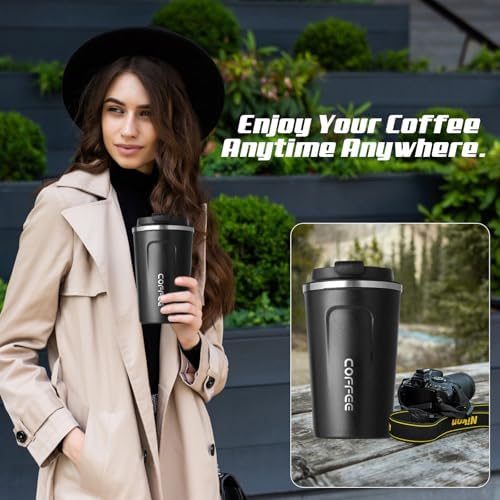 SPLMIFA Travel coffee mugs leak-proof, reusable coffee cups with lids, stainless steel vacuum insulated coffee tumblers, thermal insulation cups for men & women keep drinks hot & cold(2nd-Black, 17OZ) - Image 6