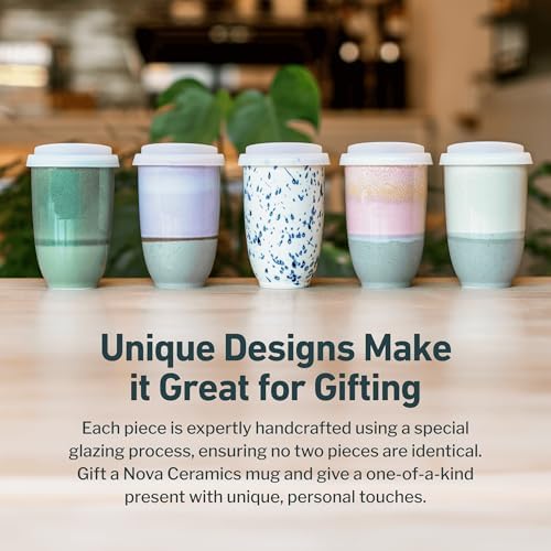 NOVA CERAMICS Travel Mug – Coffee Travel Mug – Reusable Coffee Cup Unique to Go Mug – Microwave & Dishwasher Safe Coffee White Tumbler - Gifts for Women Men Him Her – 12oz – Sea Mist - Image 5