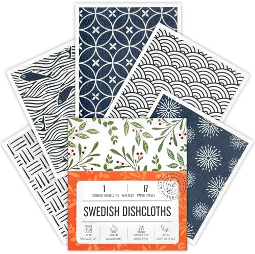 Swedish Dishcloths, 5 Pack Swedish Dishcloths for Kitchen, Super Absorbent, Biodegradable, Quick Drying, Dishwasher Safe by Unknown
