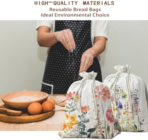 Flroal Linen Bread Bag, Homemade Bread Sourdough Bags 2Pcs - Image 2