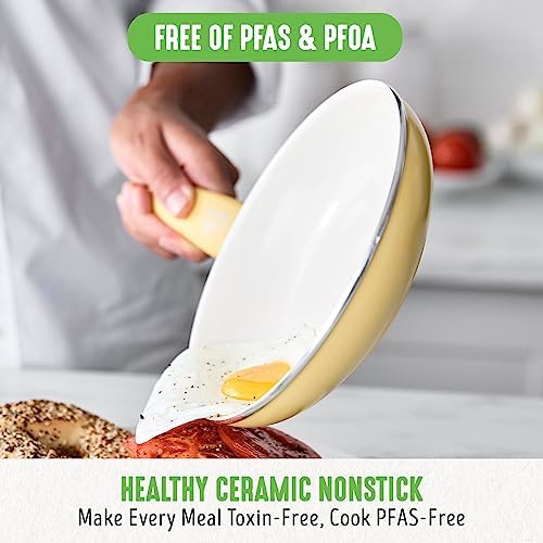 GreenLife Soft Grip Healthy Ceramic Nonstick 18 Piece Kitchen Cookware Pots and Frying Sauce Saute Pans Set, PFAS-Free with Kitchen Utensils and Lid, Dishwasher Safe, Yellow - Image 2
