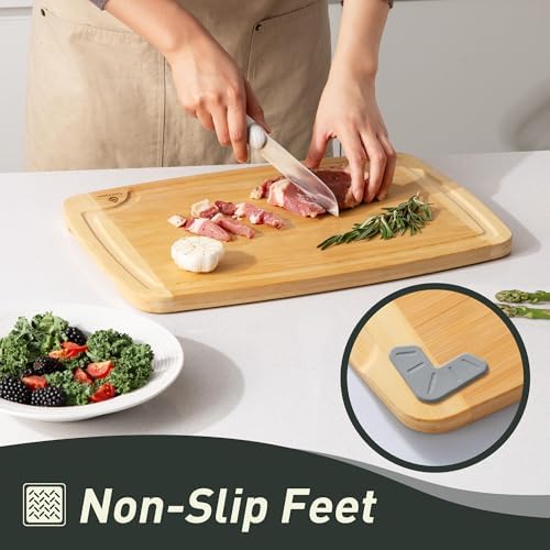 Bamboo Cutting Board Set Non Slip Feet with Holder Over Sink Wooden Cutting Boards Eating Grilling Biard Cutboard Biard Chtting Woodcutting Cuttingboards Voard Oard Bord 12x18 11 x 14 Baords Baord - Image 3