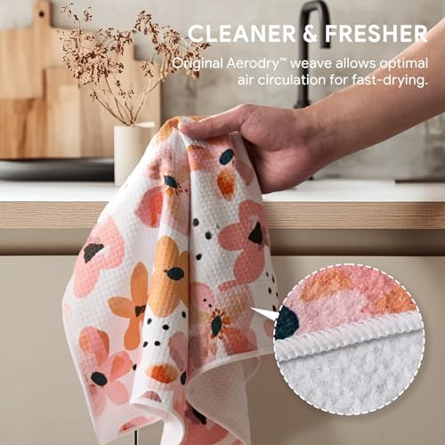 RECYCO Waffle Kitchen Towel Set of 2 - Quick Dry Microfiber Sustainable Dish Towels - Ultra Absorbent Reusable Cleaning Tea Towels - Lightweight Hand Towels,16”x 28”, Blossom Breeze - Image 4